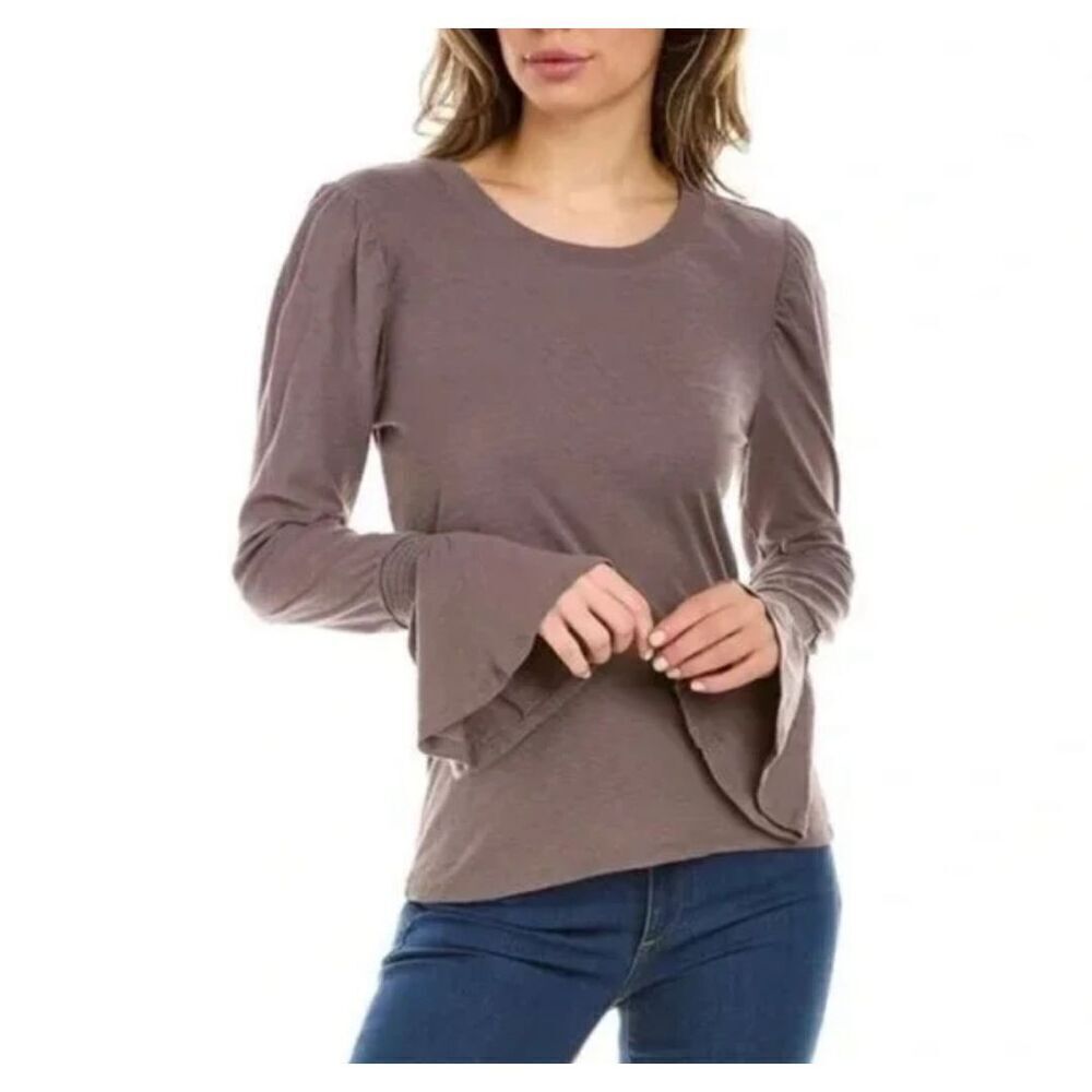 Nation LTD Womens Gray Puff Sleeves Long Sleeve Top Size Medium